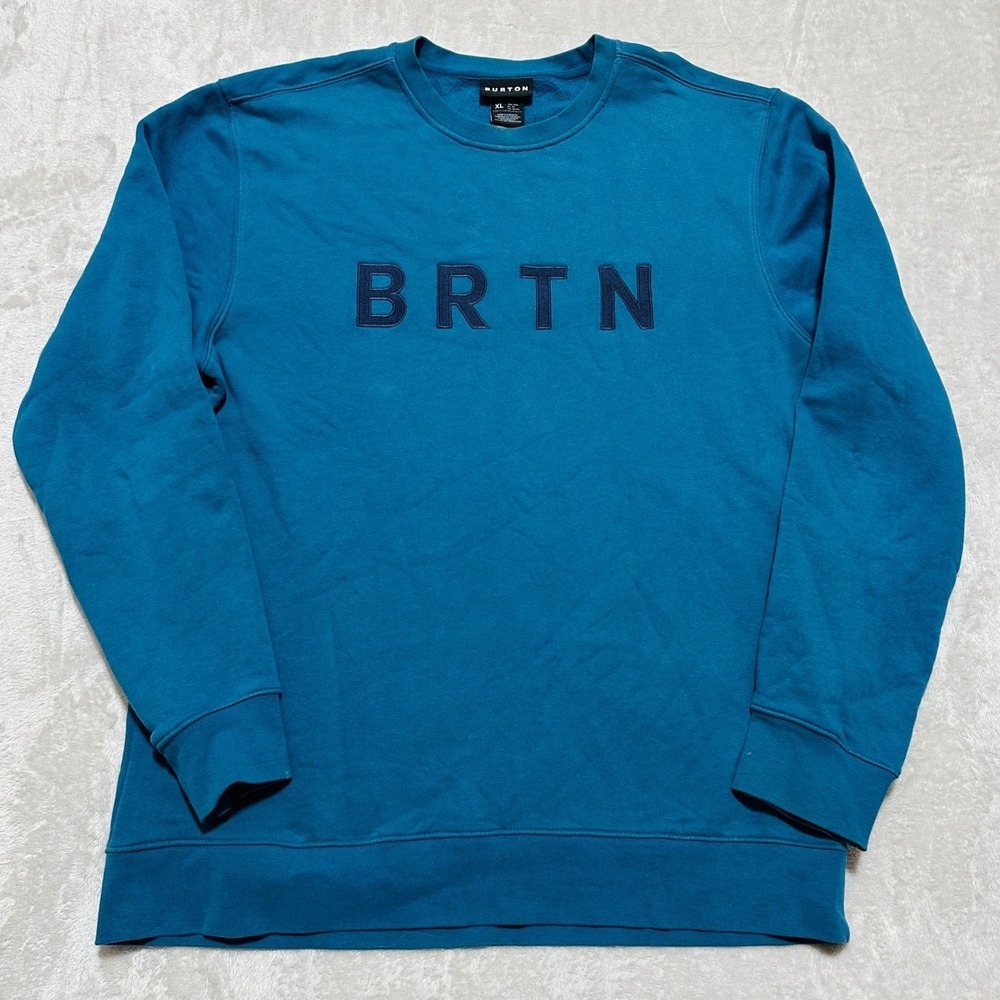 Burton BRTN Sweatshirt Mens XL Teal Blue Logo Crewneck Fleece Sweater Pullover